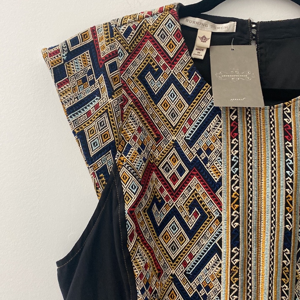 Anthropology burning Torch dress beautiful embroidered fabric XL = size 10
